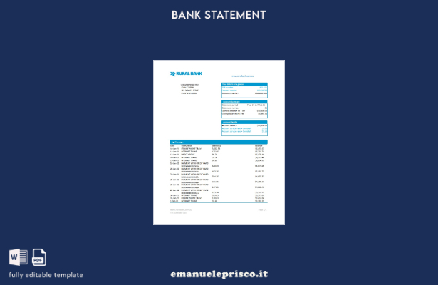 modello Excel di estratto conto bancario rurale australiano in stile verificato